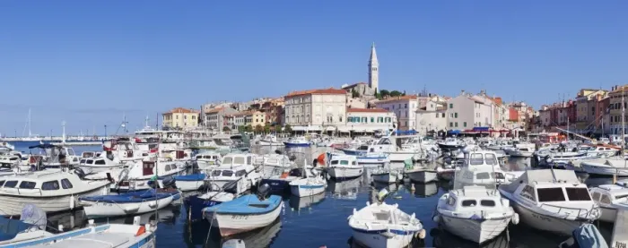 Framed Print : Panoramic image of the harbour and the old town with the cathedral of St. Euphemia, Rovinj, Istria, Croatia, Adriatic, Europe Framed Print : Panoramic image of the harbour and the old town with the cathedral of St. Euphemia, Rovinj, Istria, Croatia, Adriatic, Europe