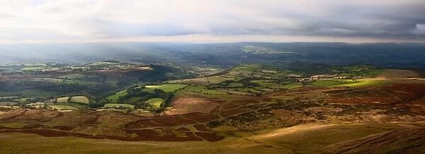 A panoramic landscape view near Hay Bluff, Powys, Wales, United Kingdom, Europe