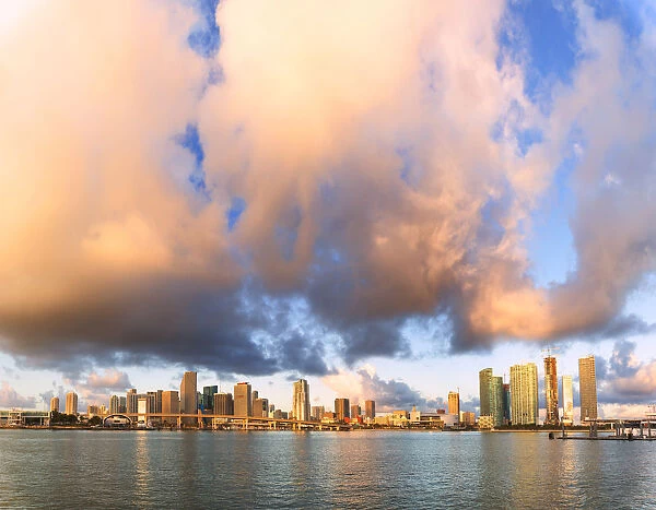 Panoramic of Miami skyline seen from Watson Island, Miami, Florida, United States of America