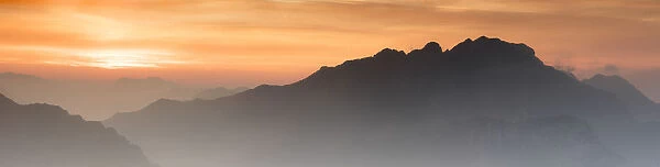 Panoramic of Monte Resegone and Monte Due Mani at dawn, Monte Coltignone, Lecco, Lombardy