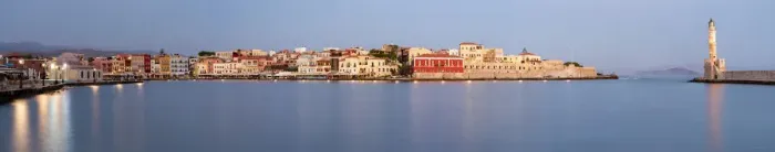Framed Print : Panoramic of the old Venetian port and lighthouse during the blue hour, Chania, Crete Framed Print : Panoramic of the old Venetian port and lighthouse during the blue hour, Chania, Crete