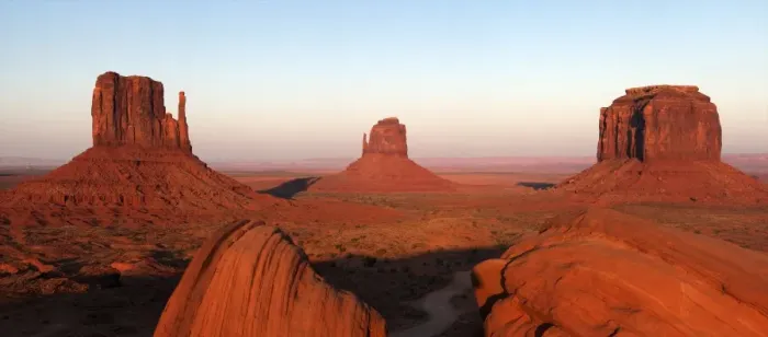 Framed Print : Panoramic photo of the Mittens at dusk, Monument Valley Navajo Tribal Park, Utah, United States of America, North America Framed Print : Panoramic photo of the Mittens at dusk, Monument Valley Navajo Tribal Park, Utah, United States of America, North America