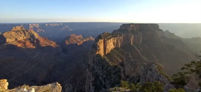 Framed Print : Panoramic photo of view in late evening from Cape Royal, North Rim, Grand Canyon National Park, UNESCO World Heritage Site, Arizona, United States of America, North America Framed Print : Panoramic photo of view in late evening from Cape Royal, North Rim, Grand Canyon National Park, UNESCO World Heritage Site, Arizona, United States of America, North America