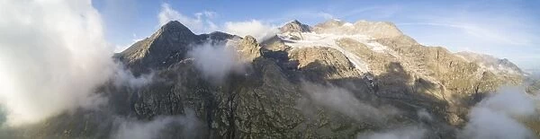 Panoramic of Piz Arlas, Cambrena, Caral at dawn Bernina Pass, Poschiavo Valley, Engadine