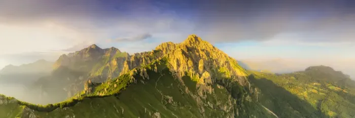 Framed Print : Panoramic of Rifugio Rosalba and Grigne group at sunset, aerial view, Lake Como Framed Print : Panoramic of Rifugio Rosalba and Grigne group at sunset, aerial view, Lake Como