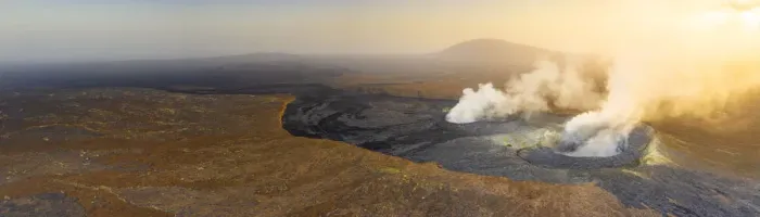 Framed Print : Panoramic of sunset over the fumarole of Erta Ale volcano, Danakil Depression Framed Print : Panoramic of sunset over the fumarole of Erta Ale volcano, Danakil Depression