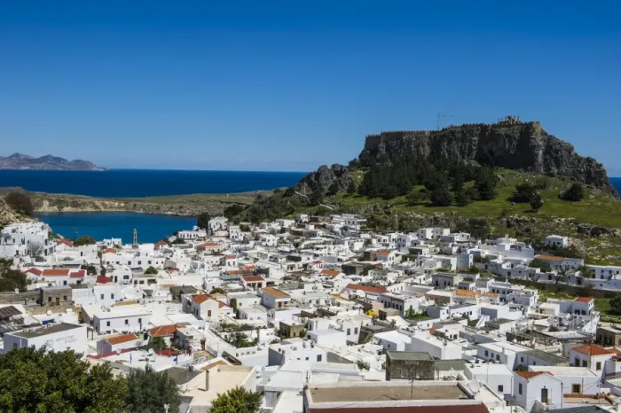 Framed Print : Panoramic view of beautiful Lindos village with its castle (Acropolis), Rhodes, Dodecanese Islands Framed Print : Panoramic view of beautiful Lindos village with its castle (Acropolis), Rhodes, Dodecanese Islands