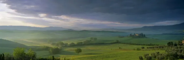 Framed Print : Panoramic view of Belvedere and the Val d Orcia at dawn Framed Print : Panoramic view of Belvedere and the Val d Orcia at dawn