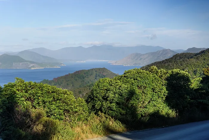 Framed Print : Panoramic View of Blue Inlets and Forested Ridges Along Queen Charlotte Drive, Marlborough Sounds, New Zealand Framed Print : Panoramic View of Blue Inlets and Forested Ridges Along Queen Charlotte Drive, Marlborough Sounds, New Zealand