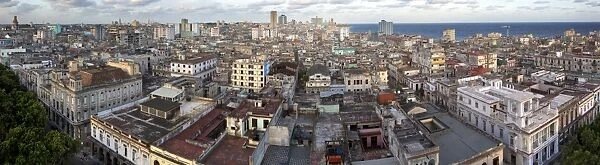 Panoramic view over Havana Centro towards the sea from the 9th floor of Hotel Seville, Havana, Cuba, West Indies, Central America