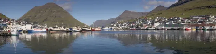 Framed Print : Panoramic view of Klaksvik, fishing boats and harbour, second largest town in the Faroes Framed Print : Panoramic view of Klaksvik, fishing boats and harbour, second largest town in the Faroes