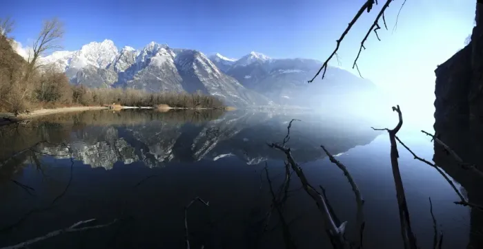 Framed Print : Panoramic view of Lake Mezzola in the fall, Chiavenna Valley, Valtellina, Lombardy Framed Print : Panoramic view of Lake Mezzola in the fall, Chiavenna Valley, Valtellina, Lombardy