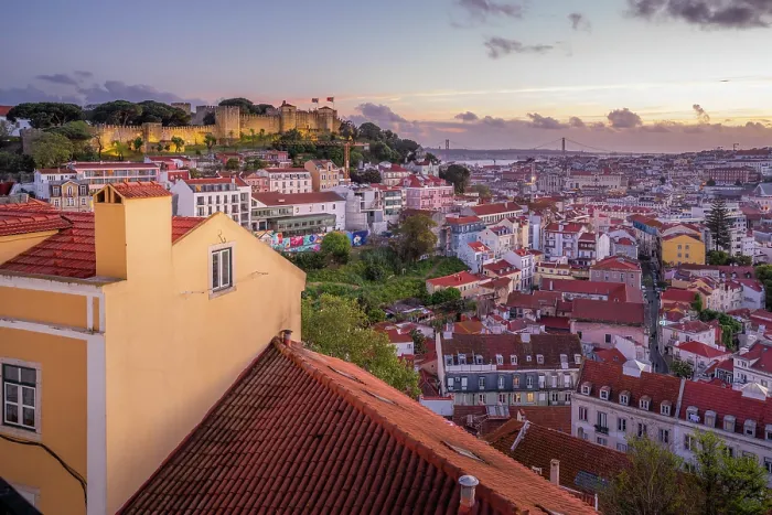 Framed Print : Panoramic view of Lisbon Castle from Miradouro da Senhora do Monte scenic point at dusk in the Alfama District, Lisbon, Portugal, Europe Framed Print : Panoramic view of Lisbon Castle from Miradouro da Senhora do Monte scenic point at dusk in the Alfama District, Lisbon, Portugal, Europe