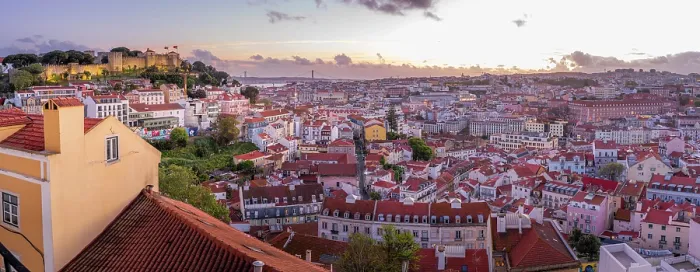 Framed Print : Panoramic view of Lisbon Castle from Miradouro da Senhora do Monte scenic point at dusk in the Alfama District, Lisbon, Portugal, Europe Framed Print : Panoramic view of Lisbon Castle from Miradouro da Senhora do Monte scenic point at dusk in the Alfama District, Lisbon, Portugal, Europe