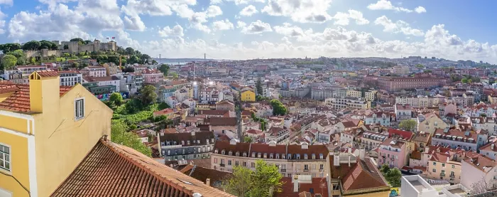 Framed Print : Panoramic view of Lisbon from Miradouro da Graca scenic point on a sunny day in the Alfama District, Lisbon, Portugal, Europe