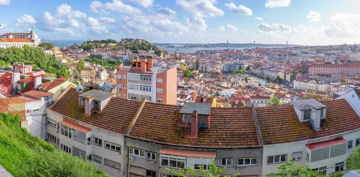 Framed Print : Panoramic view of Lisbon from Miradouro da Senhora do Monte scenic point on a sunny day in the Alfama District, Lisbon, Portugal, Europe
