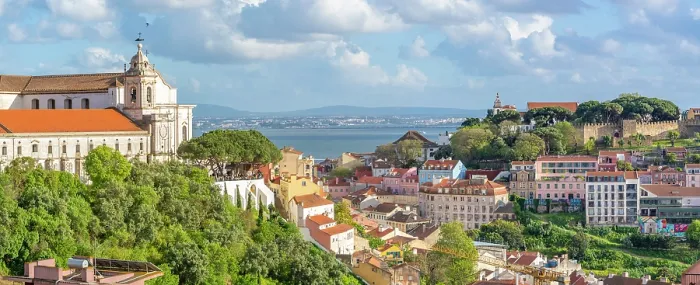 Framed Print : Panoramic view of Lisbon from Miradouro da Senhora do Monte scenic point on a sunny day in the Alfama District, Lisbon, Portugal, Europe