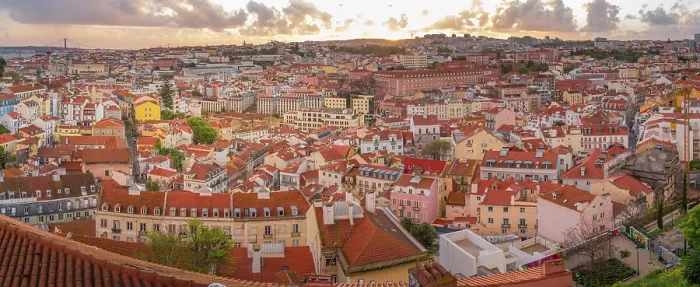 Framed Print : Panoramic view of Lisbon from Miradouro da Senhora do Monte scenic point at sunset in the Alfama District, Lisbon, Portugal, Europe