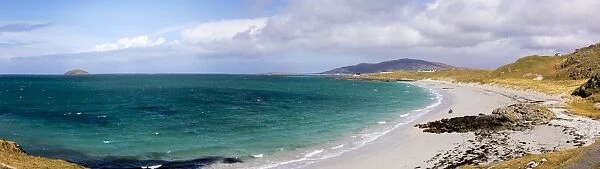 Panoramic view of Princes Beach (Coileag a Prionnnsa), island of Eriskay, Outer Hebrides