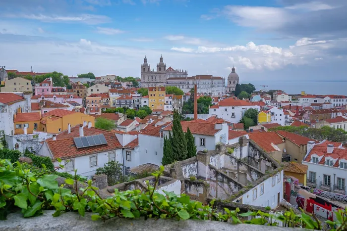 Framed Print : Panoramic view of rooftops and Church of St. Vincent de Fora from elevated position, Alfama District, Lisbon, Portugal, Europe