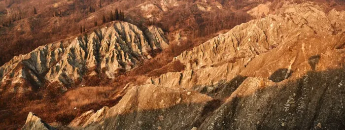 Framed Print : Panoramic view at sunset on badlands, Emilia Romagna, Italy, Europe Framed Print : Panoramic view at sunset on badlands, Emilia Romagna, Italy, Europe