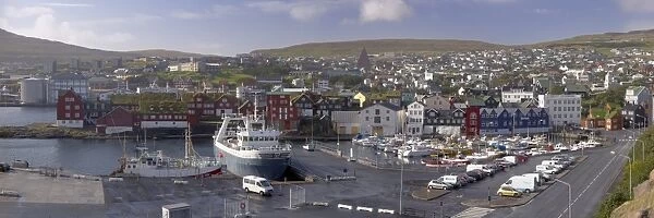 Panoramic view of Torshavn and harbour, capital of the Faroe Islands (Faroes)