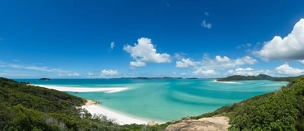 A panoramic view of the world-famous Whitehaven Beach on Whitsunday Island, Queensland
