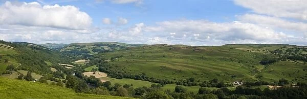 A panoramic view of the Wye Valley near Erwood, Powys, Wales, United Kingdom, Europe