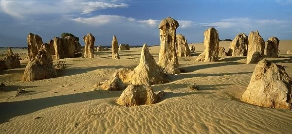 Panorma of eroded rock formations, The Pinnacle Desert, Nambung National Park