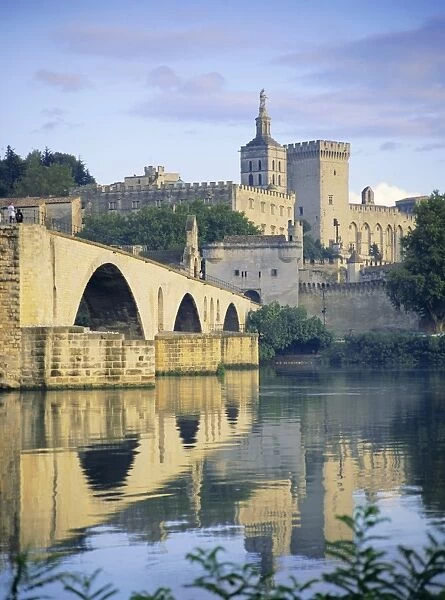 Papal Palace and bridge over the River Rhone, Avignon, Provence, France, Europe