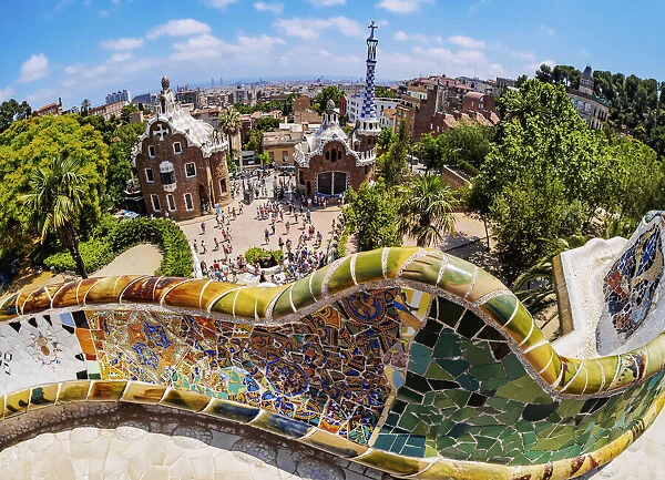 Parc Guell, famous park designed by Antoni Gaudi, UNESCO World Heritage Site, Barcelona