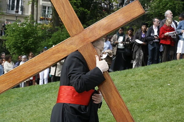 Paris Archbishop carrying a cross on Good Friday, Paris, France, Europe