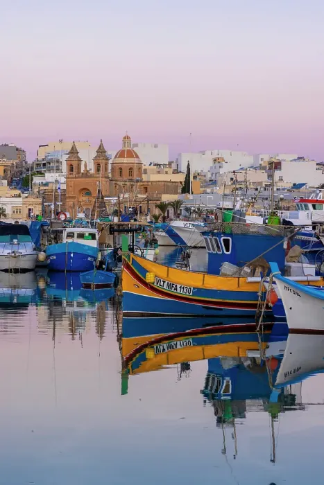 Framed Print : Parish Church of Our Lady of Pompei and Fishing Harbour, Marsaxlokk, Malta Framed Print : Parish Church of Our Lady of Pompei and Fishing Harbour, Marsaxlokk, Malta