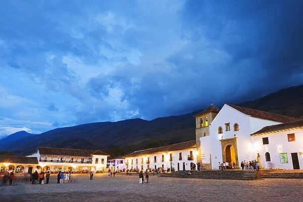 Parish Church in Plaza Mayor, largest public square in Colombia, colonial town of Villa de Leyva