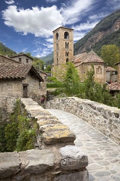 Parish church of Sant Cristofor and surrounding town, Beget, Catalonia, Spain, Europe