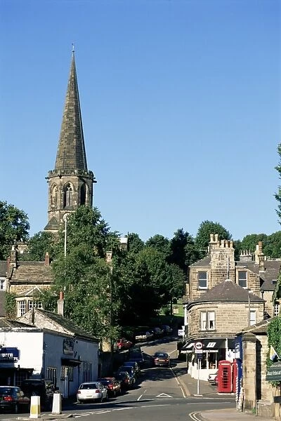 Parish church from town centre, Bakewell, Derbyshire, Peak District National Park