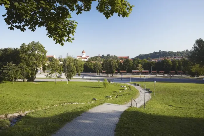 Framed Print : Park in West Vilnius with Church of The Holy Mother of God in background Framed Print : Park in West Vilnius with Church of The Holy Mother of God in background