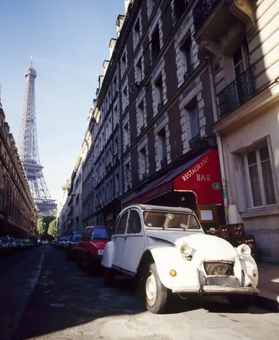 Framed Print : Parked Citroen on Rue de Monttessuy, with the Eiffel Tower behind, Paris Framed Print : Parked Citroen on Rue de Monttessuy, with the Eiffel Tower behind, Paris