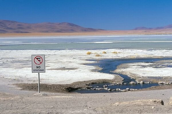 No parking sign, Laguna Colorada, Uyuni, Bolivia, South America