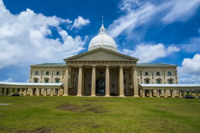 Framed Print : Parliament building of Palau on the Island of Babeldoab, Palau, Central Pacific, Pacific Framed Print : Parliament building of Palau on the Island of Babeldoab, Palau, Central Pacific, Pacific
