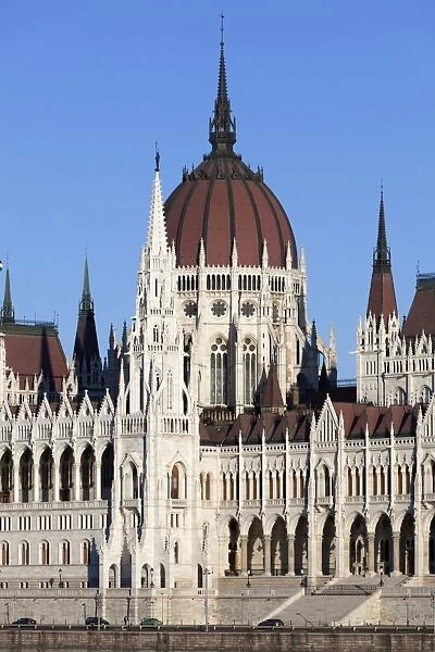 The Parliament (Orszaghaz) across River Danube, UNESCO World Heritage Site, Budapest, Hungary, Europe