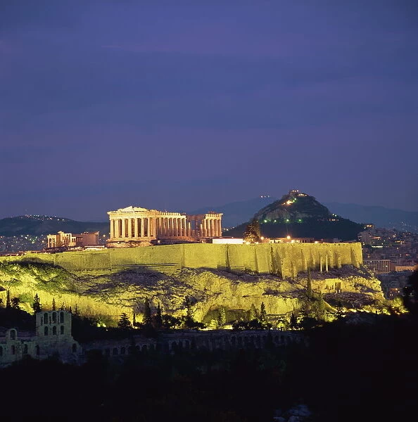 The Parthenon and the Acropolis at night
