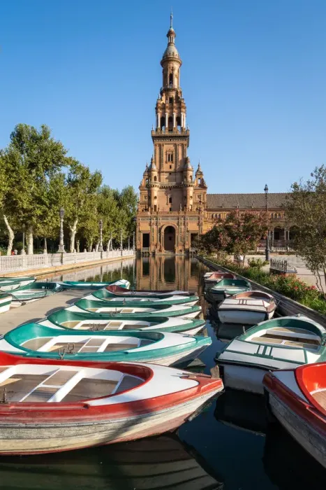 Framed Print : Passenger boats in front of the North Tower of Plaza de Espana, Parque de Maria Luisa Framed Print : Passenger boats in front of the North Tower of Plaza de Espana, Parque de Maria Luisa