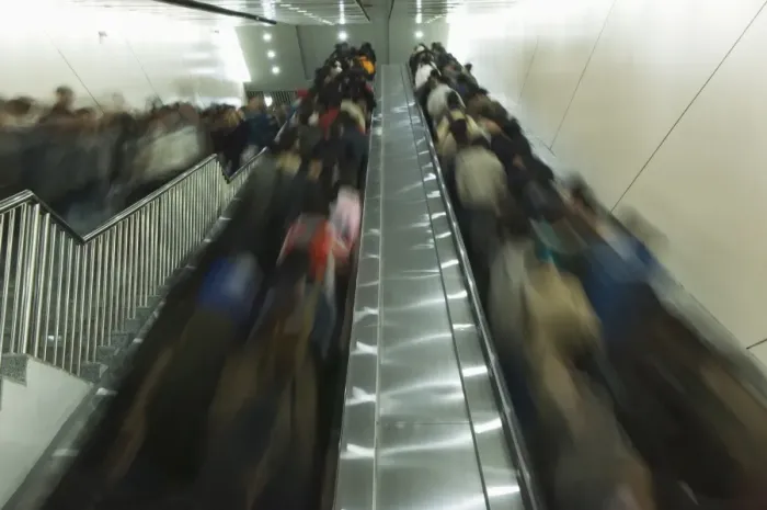 Framed Print : Passengers on moving escalators on the Beijing subway, Beijing, China, Asia Framed Print : Passengers on moving escalators on the Beijing subway, Beijing, China, Asia
