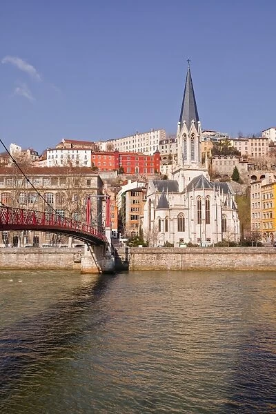 Passerelle Saint-Georges bridge, Old Lyon and the River Saone, Lyon, Rhone-Alpes, France, Europe