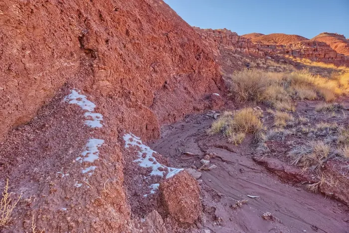Framed Print : Patches of snow in the shade of a hill in Dead Wash at Petrified Forest National Park, Arizona, United States of America Framed Print : Patches of snow in the shade of a hill in Dead Wash at Petrified Forest National Park, Arizona, United States of America