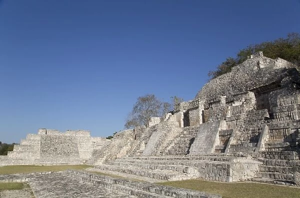 Patio Puuc in the foreground, and Northeastern Temple behind, Edzna, Mayan archaeological site