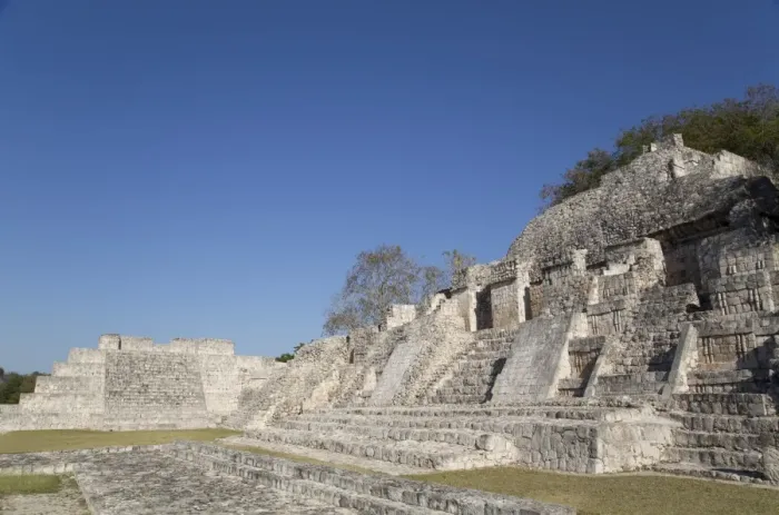 Framed Print : Patio Puuc in the foreground, and Northeastern Temple behind, Edzna, Mayan archaeological site Framed Print : Patio Puuc in the foreground, and Northeastern Temple behind, Edzna, Mayan archaeological site