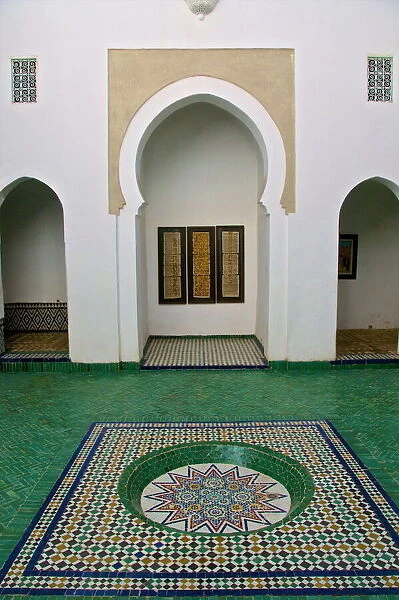 Patio and water basin, with azulejos decor, Islamo-Andalucian art, Marrakech Museum, Marrakech, Morocco, North Africa, Africa