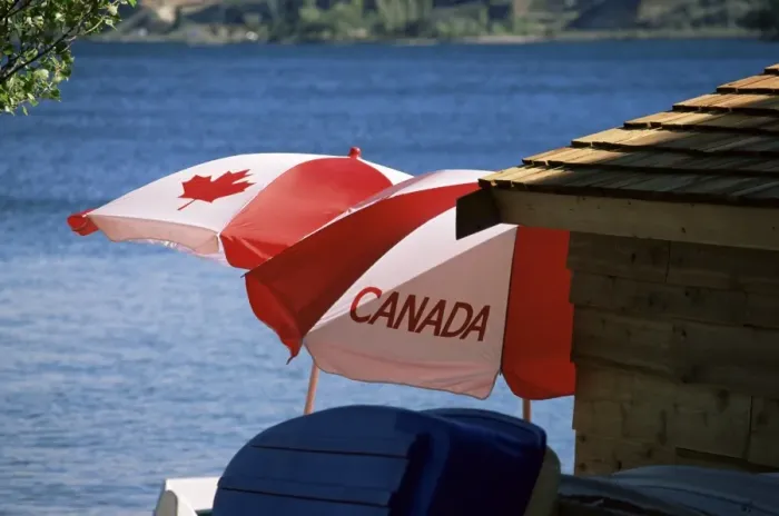 Framed Print : Patriotic umbrellas on the shore of Okanagan Lake, Sun-Oka Beach Provincial Park Framed Print : Patriotic umbrellas on the shore of Okanagan Lake, Sun-Oka Beach Provincial Park